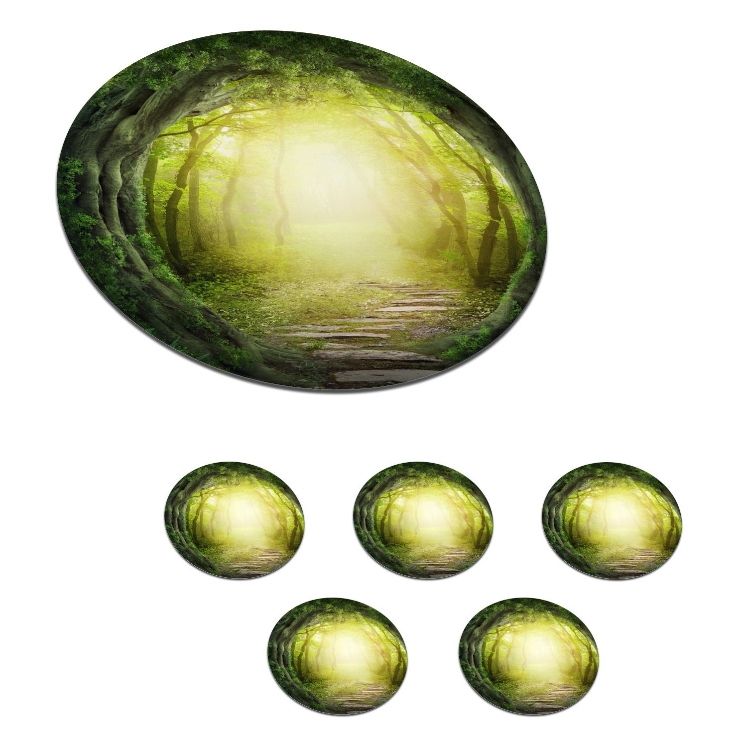 MuchoWow Glasuntersetzer Bäume - Wald - Moos, Zubehör für Gläser, 6-tlg., Getränkeuntersetzer, Tassenuntersetzer, Korkuntersetzer, Tasse, Becher | Getränkeuntersetzer