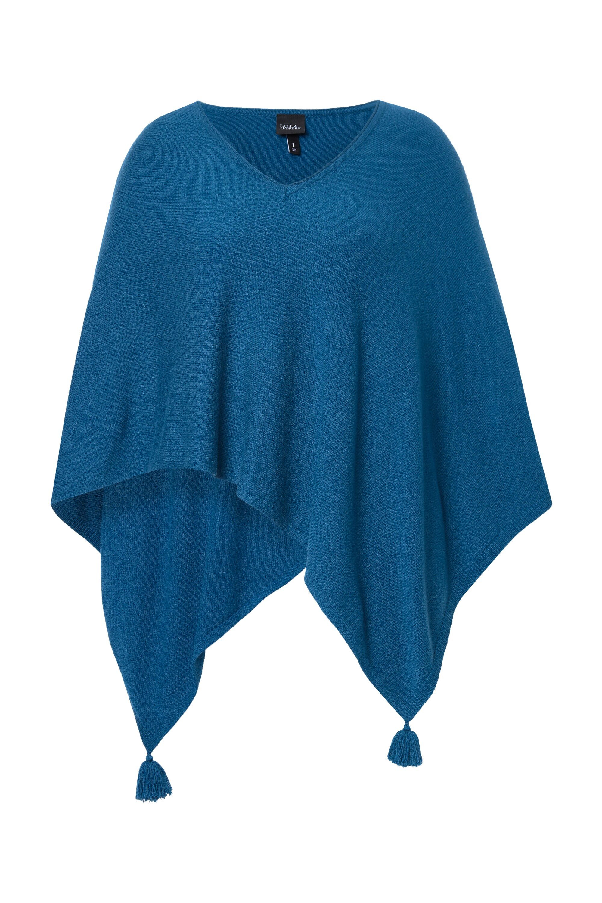 Ulla Popken Strickpullover Strick-Poncho Zipfelsaum Quaste günstig online kaufen