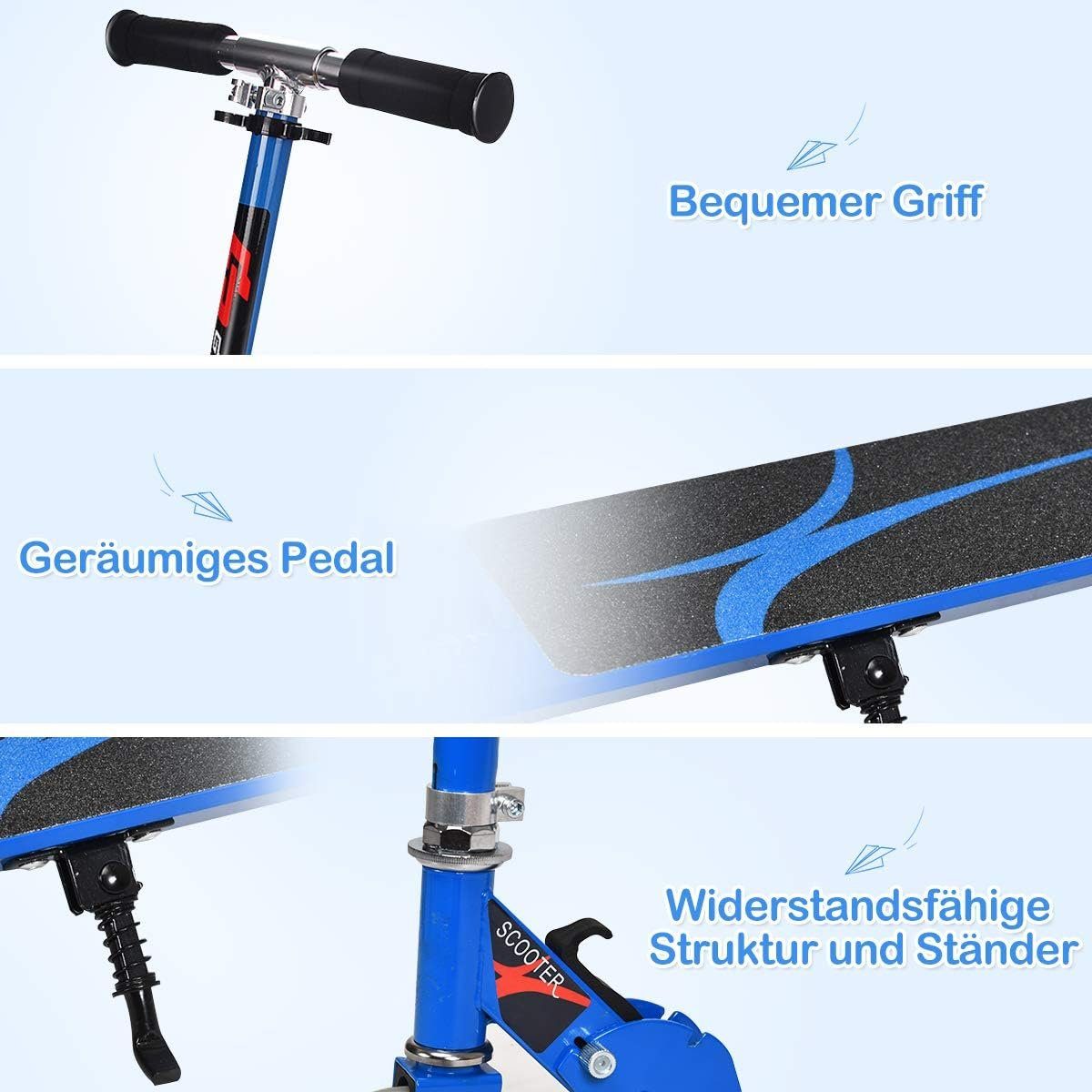 LED Rädern, blau Cityroller KOMFOTTEU Roller ab 4 Jahre Scooter, Kinder mit