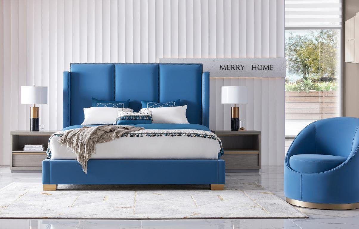 JVmoebel Bett, Royal Blue Bett Doppel Schlafzimmer Betten Textil 180x200 Luxus