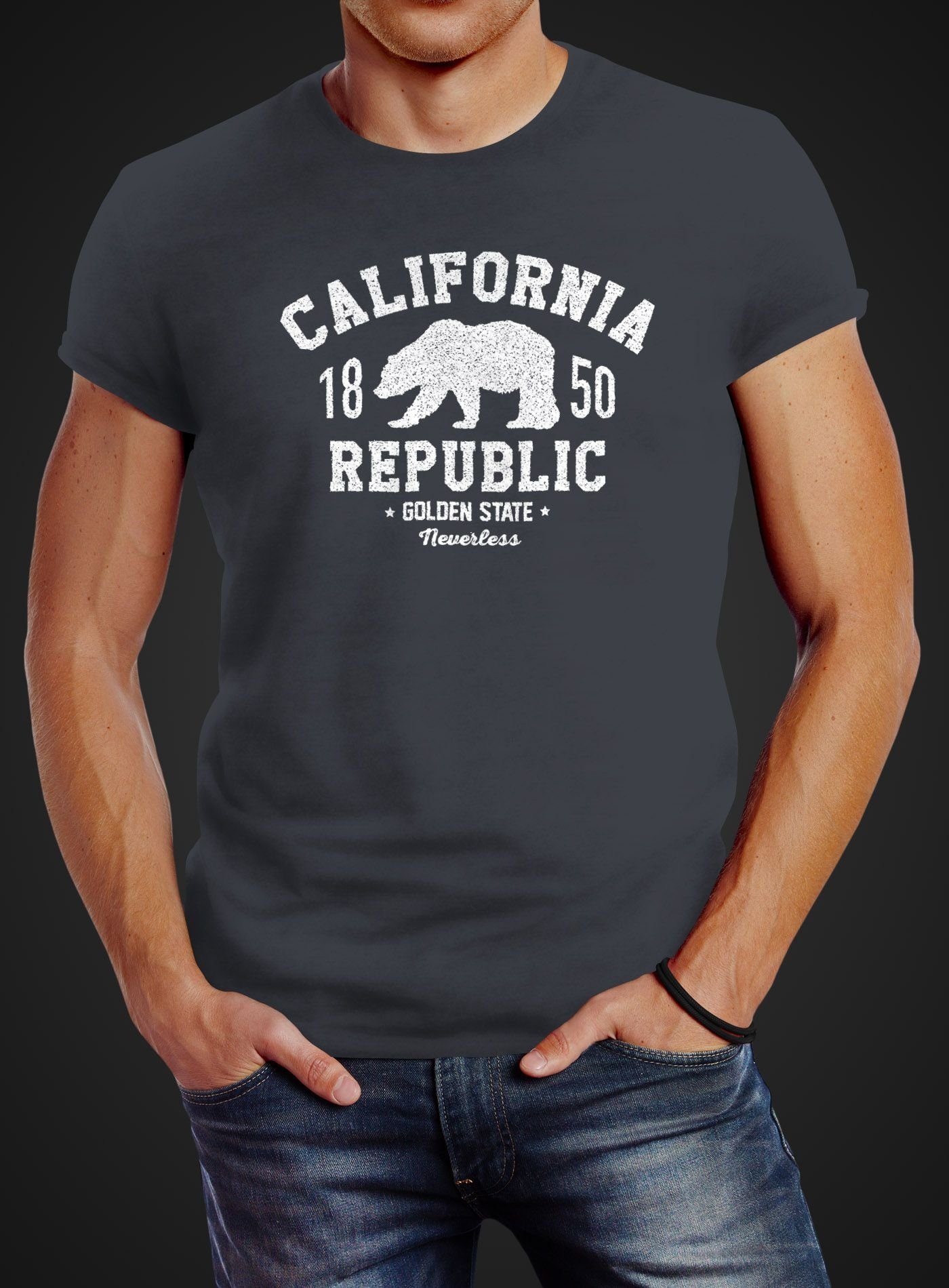 Neverless Print-Shirt Herren T-Shirt California Republic günstig online kaufen
