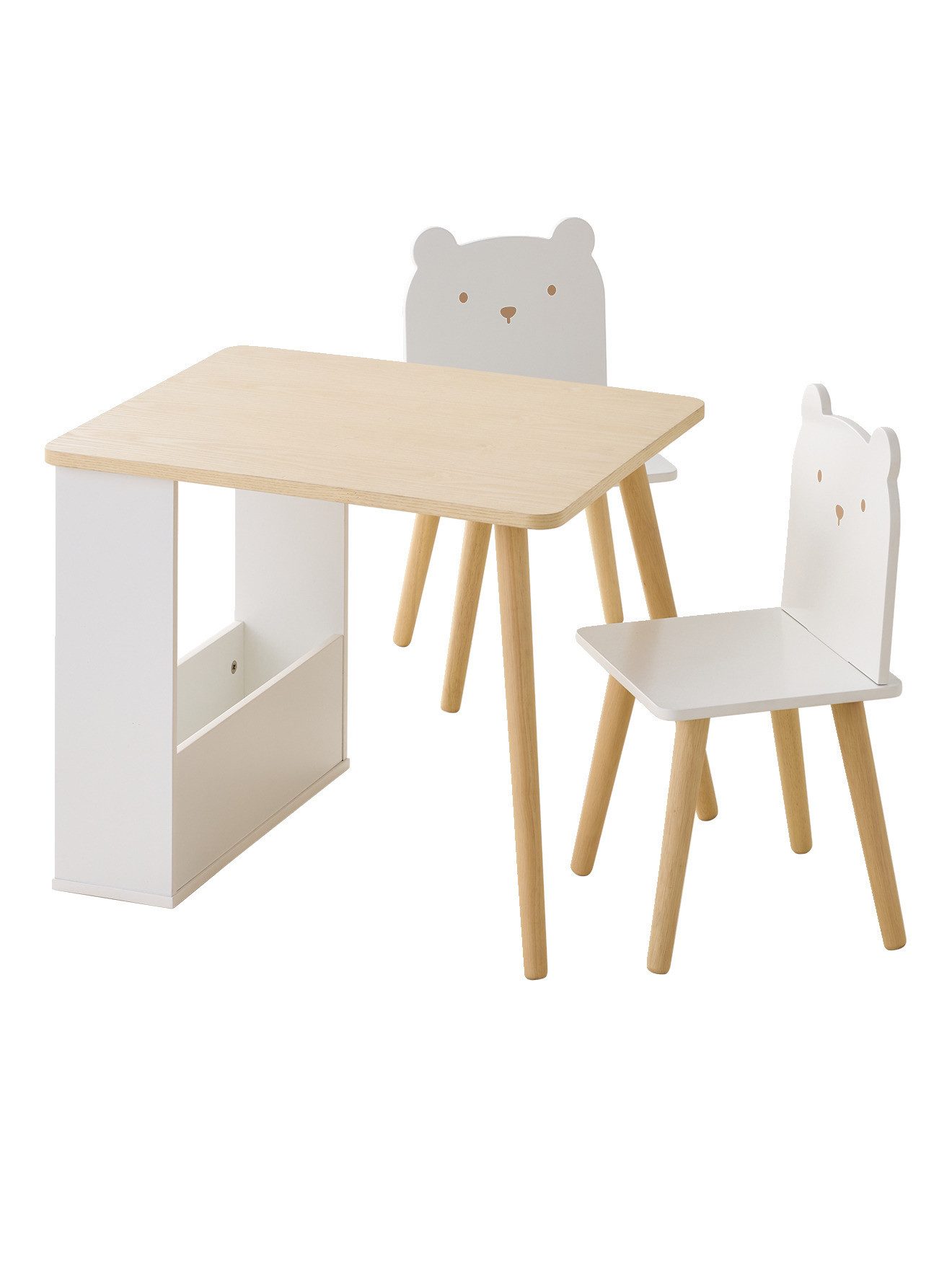 vertbaudet Kindertisch Tisch und 2 Stühlen mit Stauraum, Kinderzimmer, Set, Mehrteilig, Bär, Kinderzimmer
