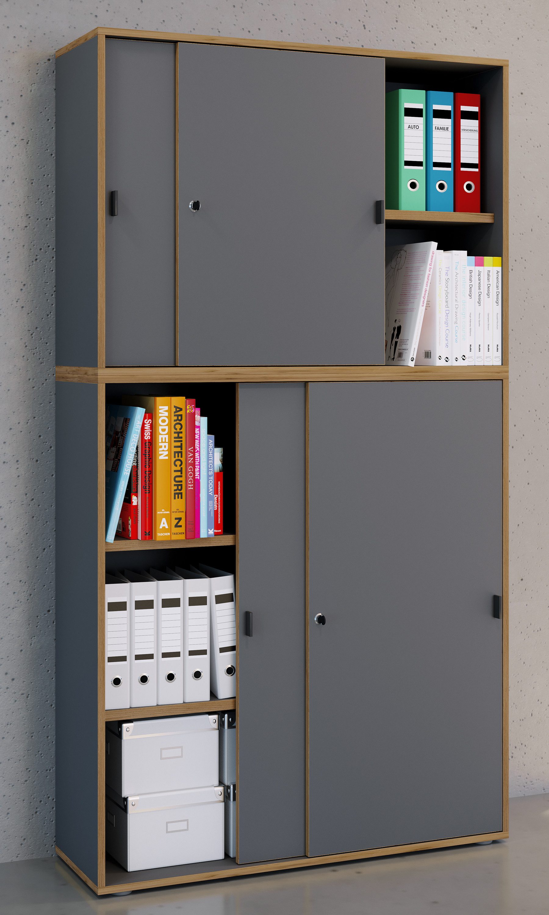 VCM Aktenschrank Arbeitszimmer Salia B. 100 x T. 37 x H. 183 cm Aktenschrank mit 5 Fächern, Schiebetüren, für Büro und Homeoffice – Bild 3 von 5