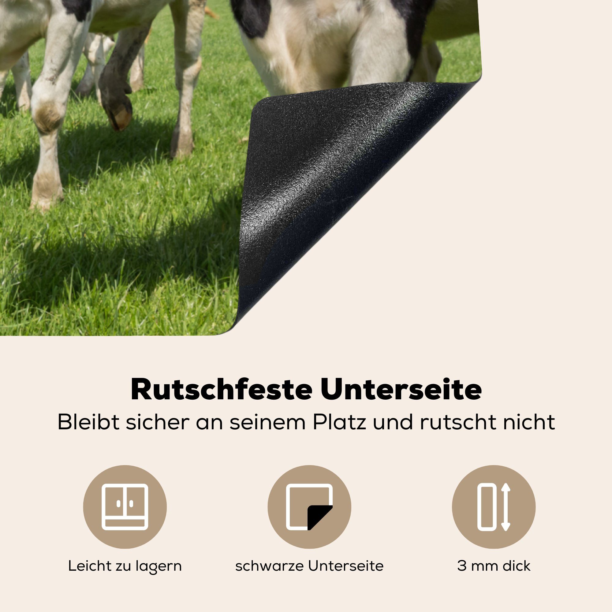 Induktionskochfeld - Wiese, - Herdblende-/Abdeckplatte (1 Ceranfeldabdeckung die tlg), Kuh Vinyl, 81x52 küche, Schutz für cm, Gras MuchoWow