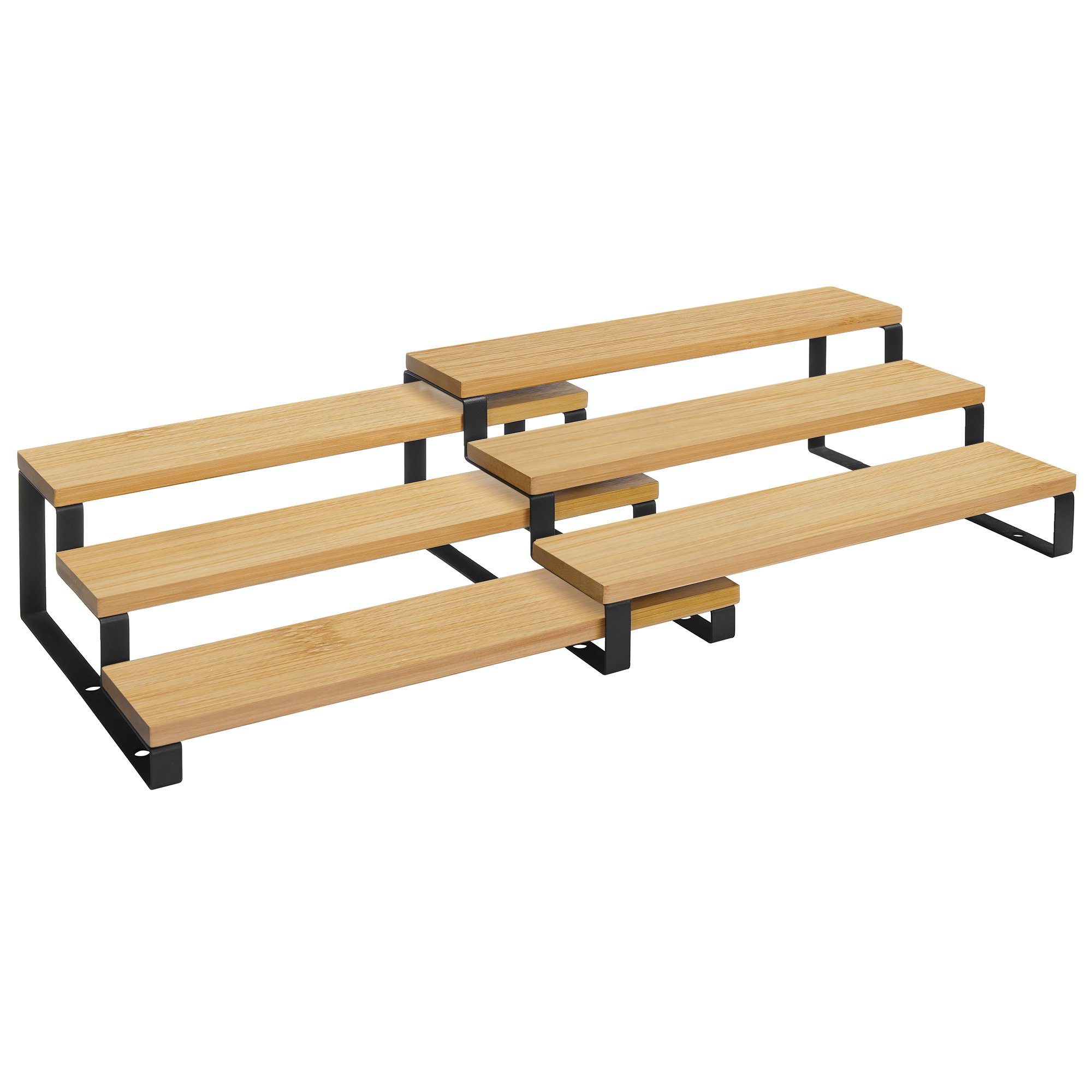 SONGMICS Gewürzregal Küchenregal stehend, Küchen-Organizer, für Speisekammer, Arbeitsplatte, 2-tlg., Holzwerkstoff, je 3 Ablagen, ausziehbar stapelbar, naturfar – Bild 3 von 5