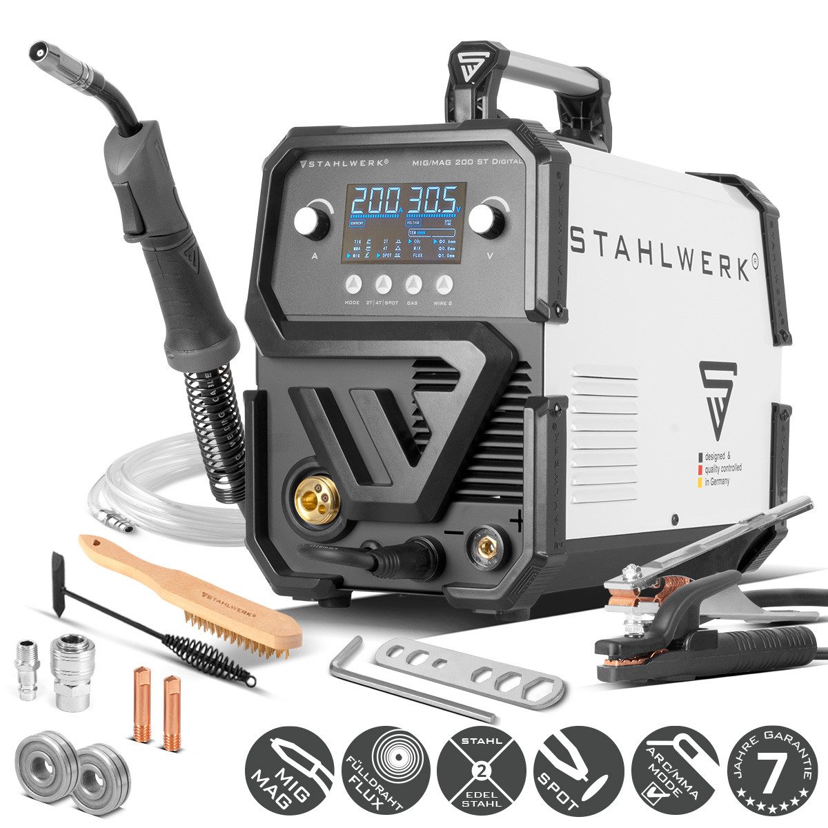 STAHLWERK Schutzgasschweißgerät Schweißgerät MIG MAG 200 ST Digital IGBT, 40 - 200 A, Packung, 1-tlg., Set, Inverter mit 200 A