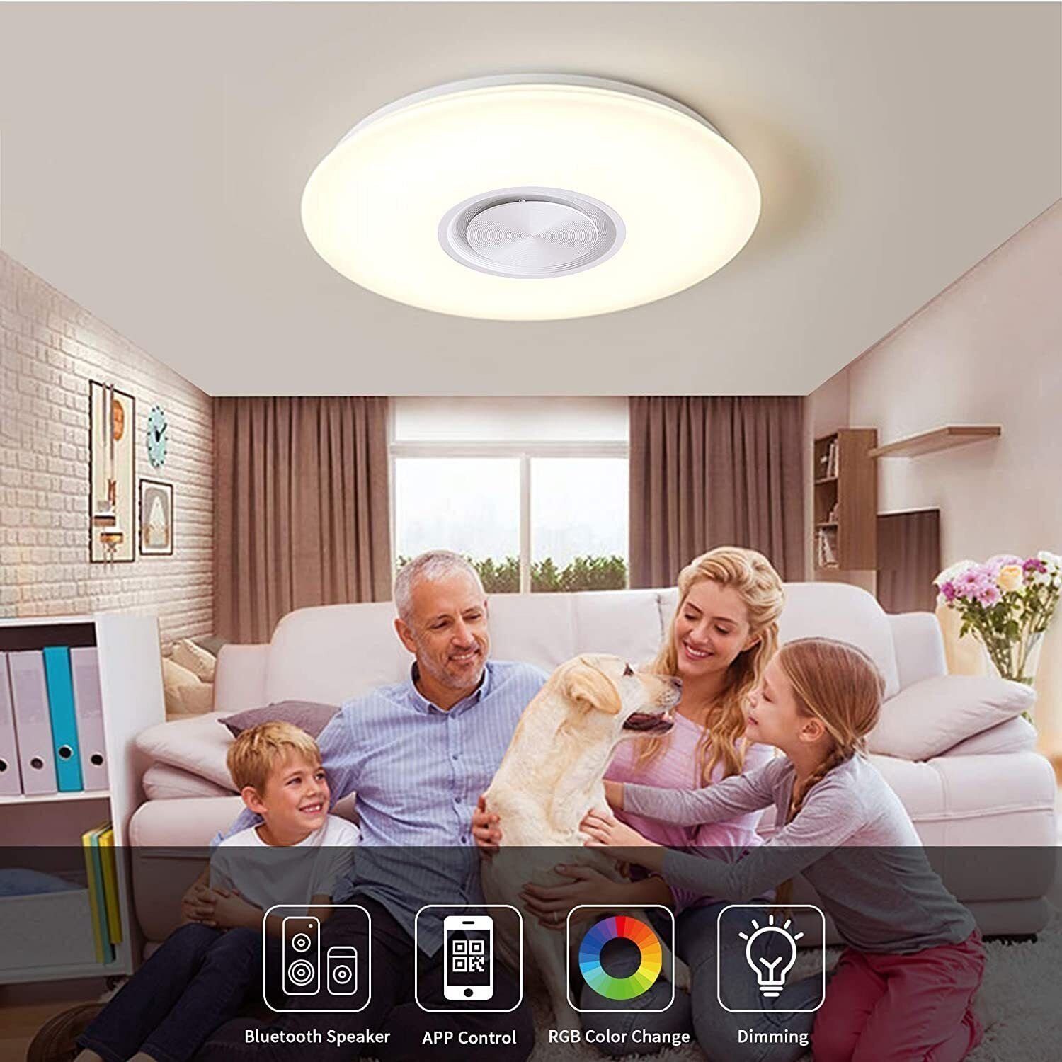 oyajia Deckenleuchte x mit RGB Deckenlampe fest Schlafzimmer Dimmbar Bluetooth /APP-Steuerung, mit Wohnzimmer (3000~6500K), Lampe 5cm - RGB LED Dimmbar, integriert, Fernbedienung 60W Lautsprecher, LED Farbwechsel 38W/60W 30cm