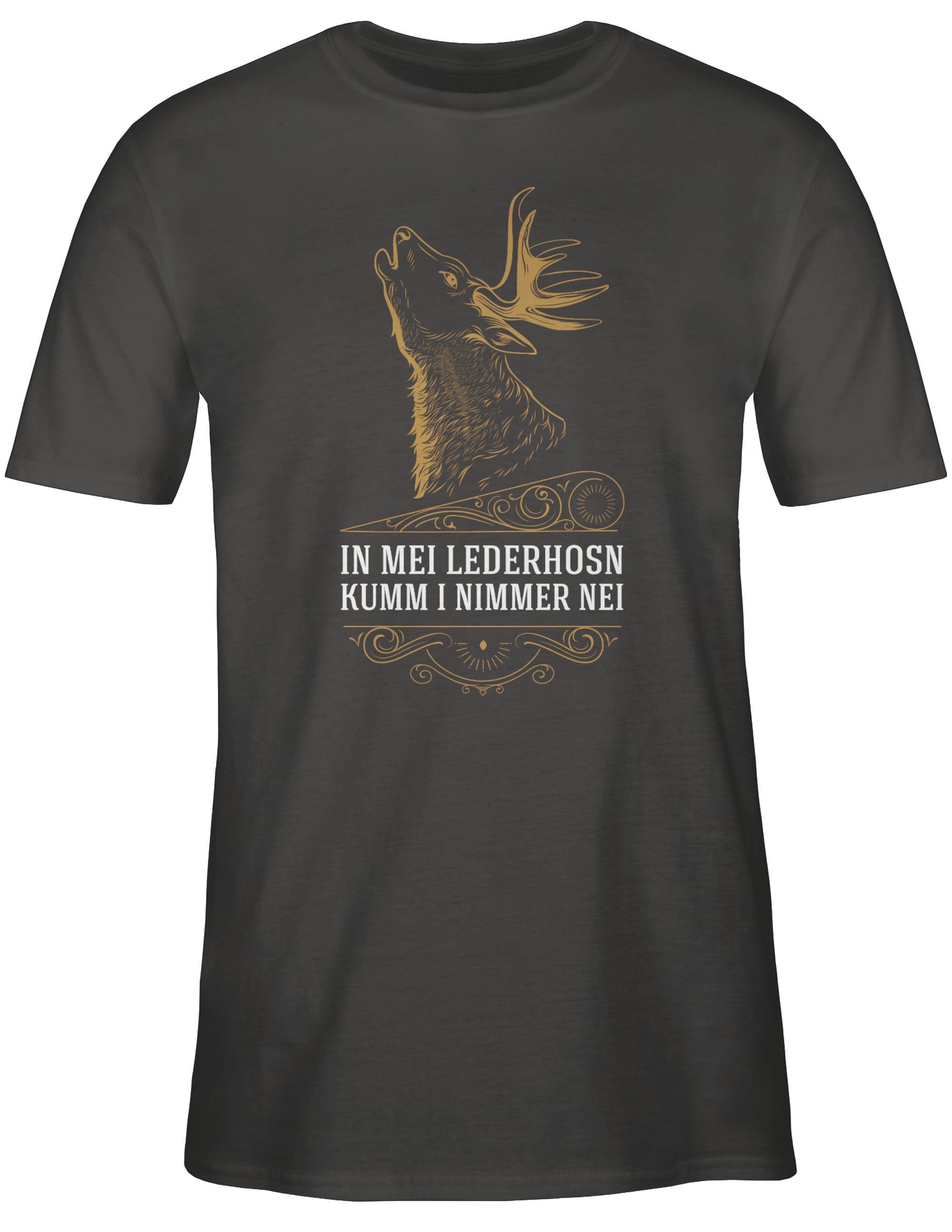 kumm Spruch mei T-Shirt Dunkelgrau In nei Lederhosn Oktoberfest - Herren Hirsch nimmer i - Weiß in für Mode Shirtracer 02