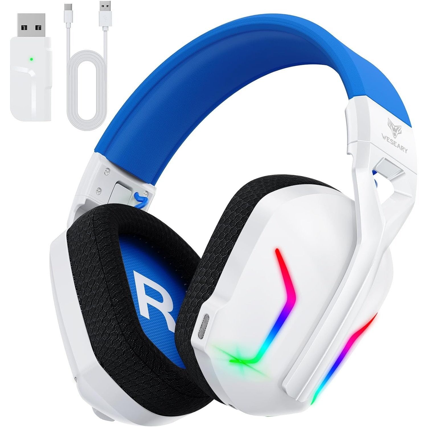 WESEARY WG 1 für PS4/ PS5/ PC/ Комутаторы/ Mac, Kabelloses Gaming-Headset (ohne Mikrofon, 2,4GHz Bluetooth, 50 Std.Akku, RGB-Beleuchtung, ohne Mikrofon)