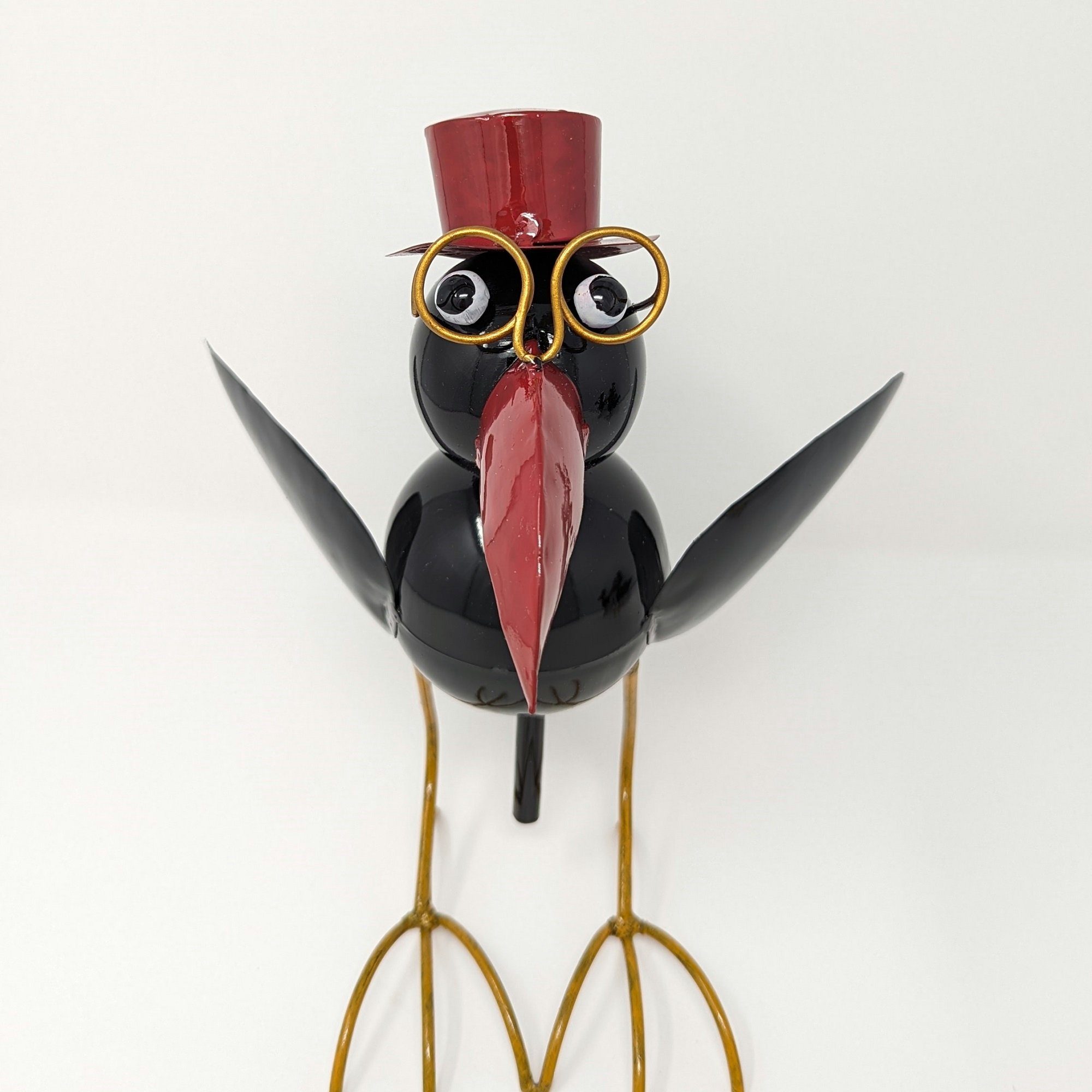 ThoKuToys Dekofigur Deko Metall-Figur Rabe mit Zylinder und Brille - Heim- & Gartendeko