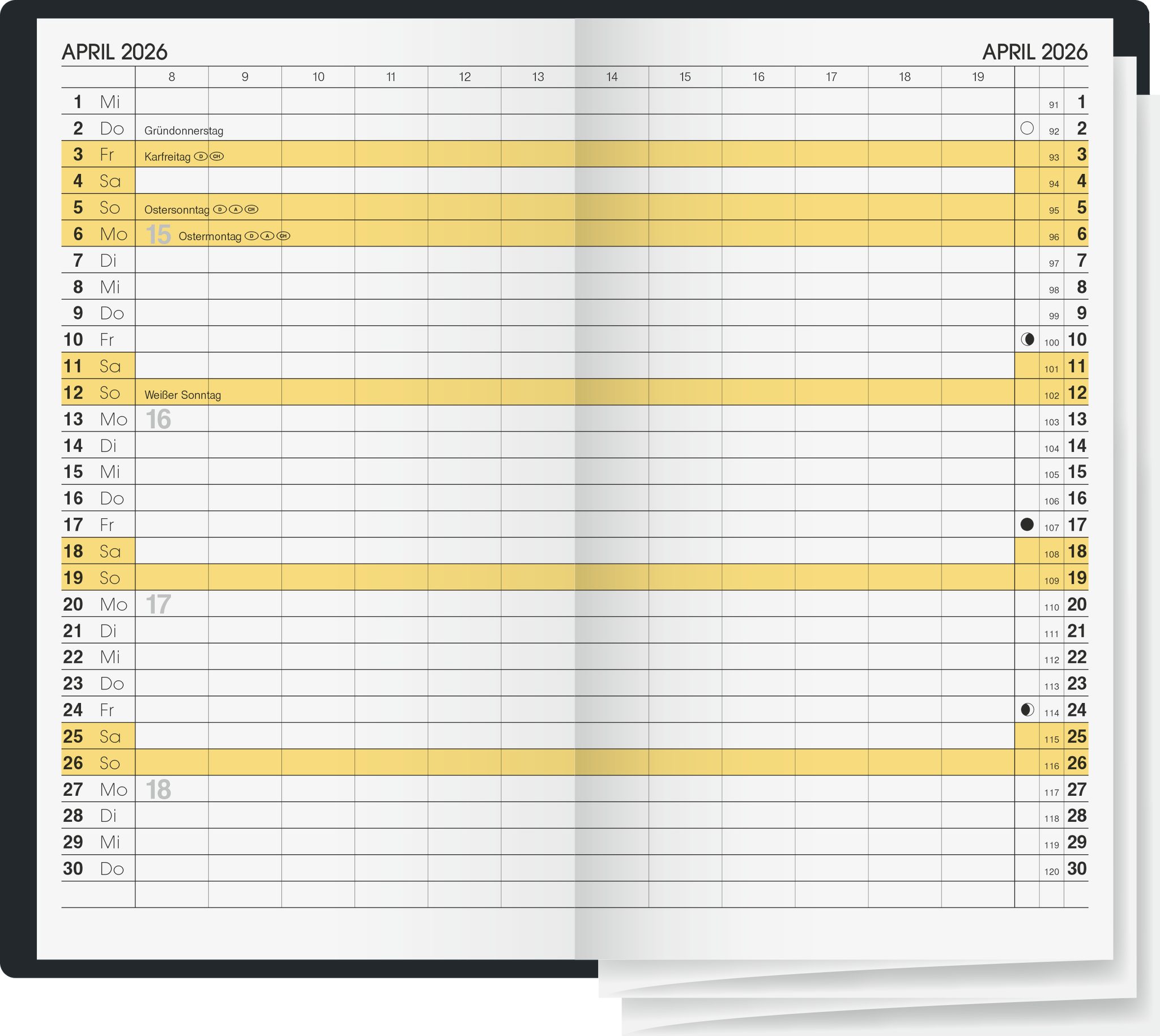 BRUNNEN Taschenkalender BRUNNEN 1074628906 Faltkalender 9x15cm sw 2S/1M