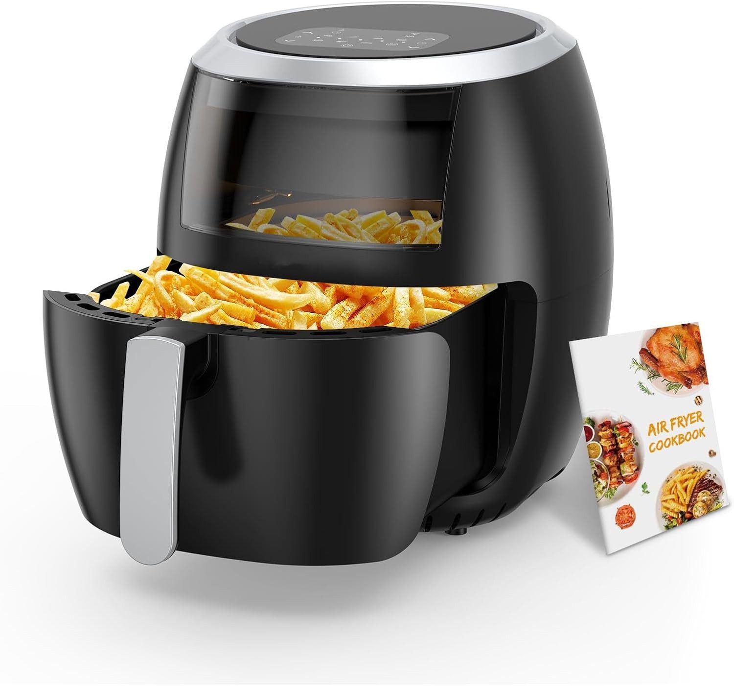 GarveeMore Heißluftfritteuse, 1800 W, 8L, 1800W, Sichtfenster, LED-Touchscreen, 8 Programme, ohne Öl