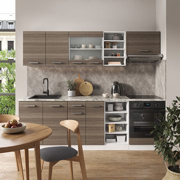Livinity® Küchenzeile R-Line, Edelgrau/Weiß, 240 cm, AP Anthrazit
