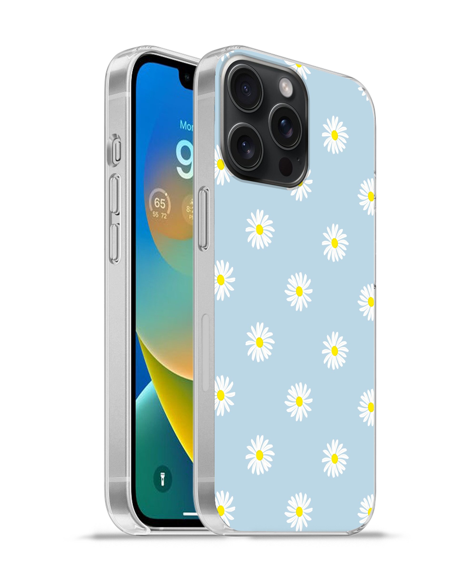 MuchoWow Handyhülle für Apple iPhone 15 Pro Max Gänseblümchen - Pastell - Weiß - Blau - Bl, Smartphone-Bumper, Print, Handy Schutzhülle Dünn