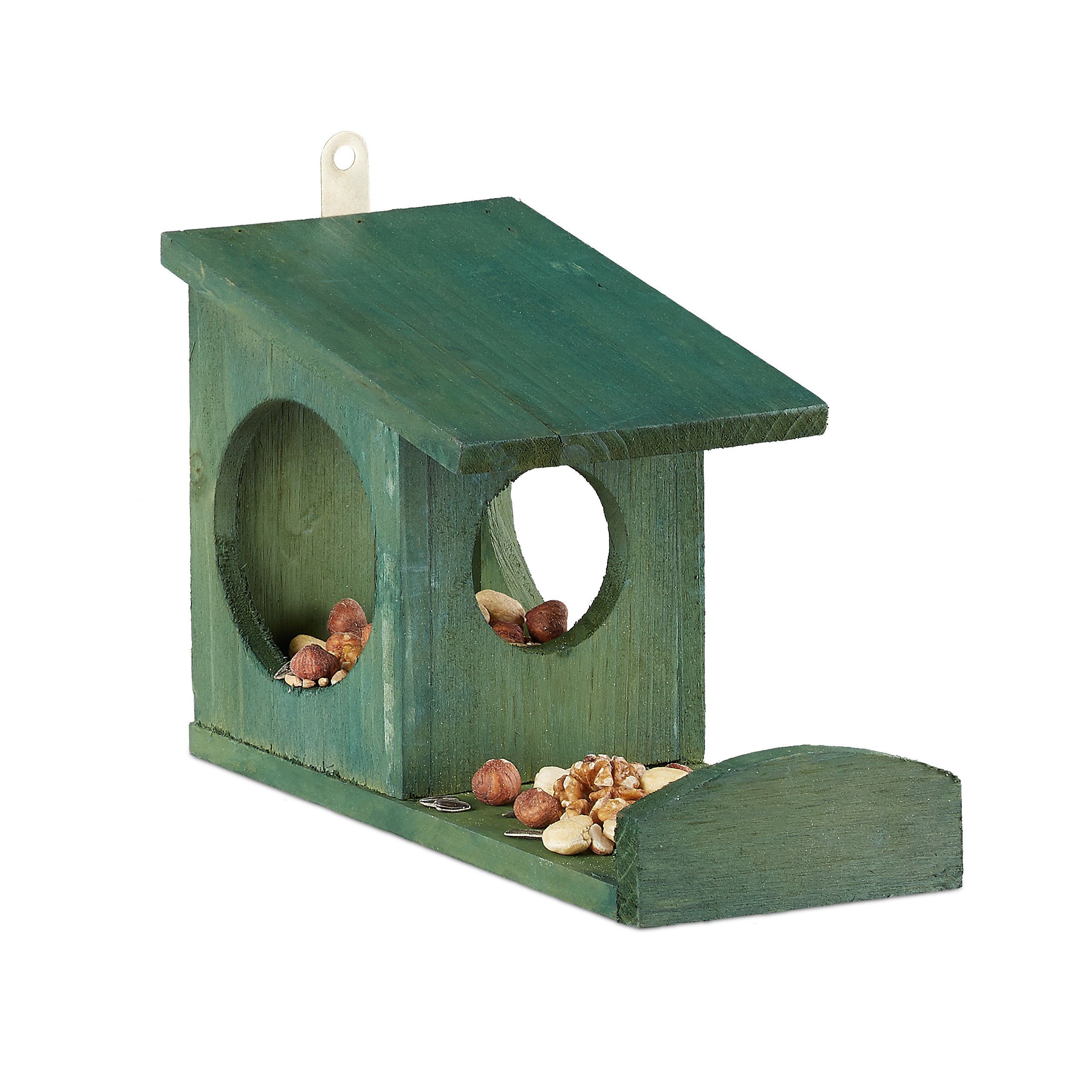 relaxdays Eichhörnchenkobel Eichhörnchen Futterhaus zum Hängen, Dunkelgrün