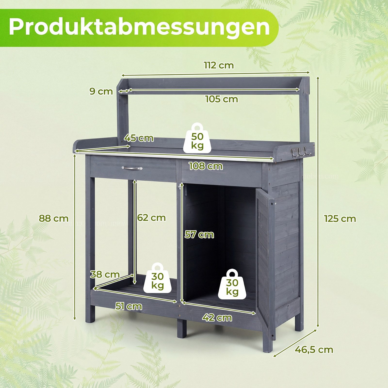 COSTWAY Pflanztisch (1-St), Gärtnertisch mit Schublade, Regal, aus Tannenholz