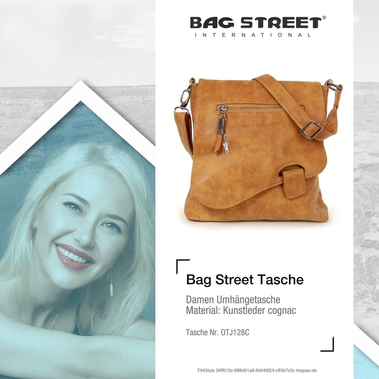 BAG STREET Umhängetasche Bag Street Schultertasche Damenhandtasche cognac, Kunstleder, Umhängetasche (Umhängetasche), 26cm braun x Umhängetasche, ca. ca