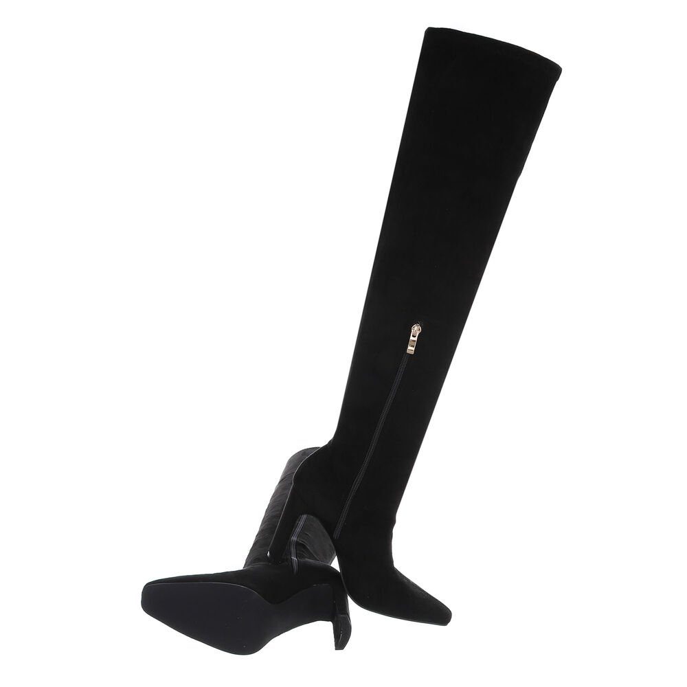 Ital-Design Damen Abendschuhe Party & Clubwear Overkneestiefel Blockabsatz High-Heel Stiefel in Schwarz