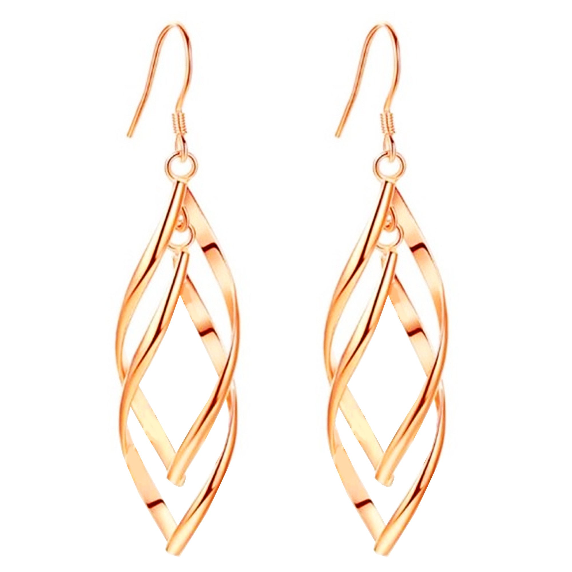 LÖB Paar Ohrhänger 750 Roségold vergoldet Edelstahl Ohrringe Hängend Tropfen Anhänger XXL (Geschenke für Frauen Beste Freundin Mutter Mama Damen Ehefrau sie zum Geburtstag Ostern Muttertag Muttertagsgeschenk, Inkl. Schmuckbox), Ohrhänger Tropfenform Tropfenanhänger Spirale Modern Geometrisch Lang