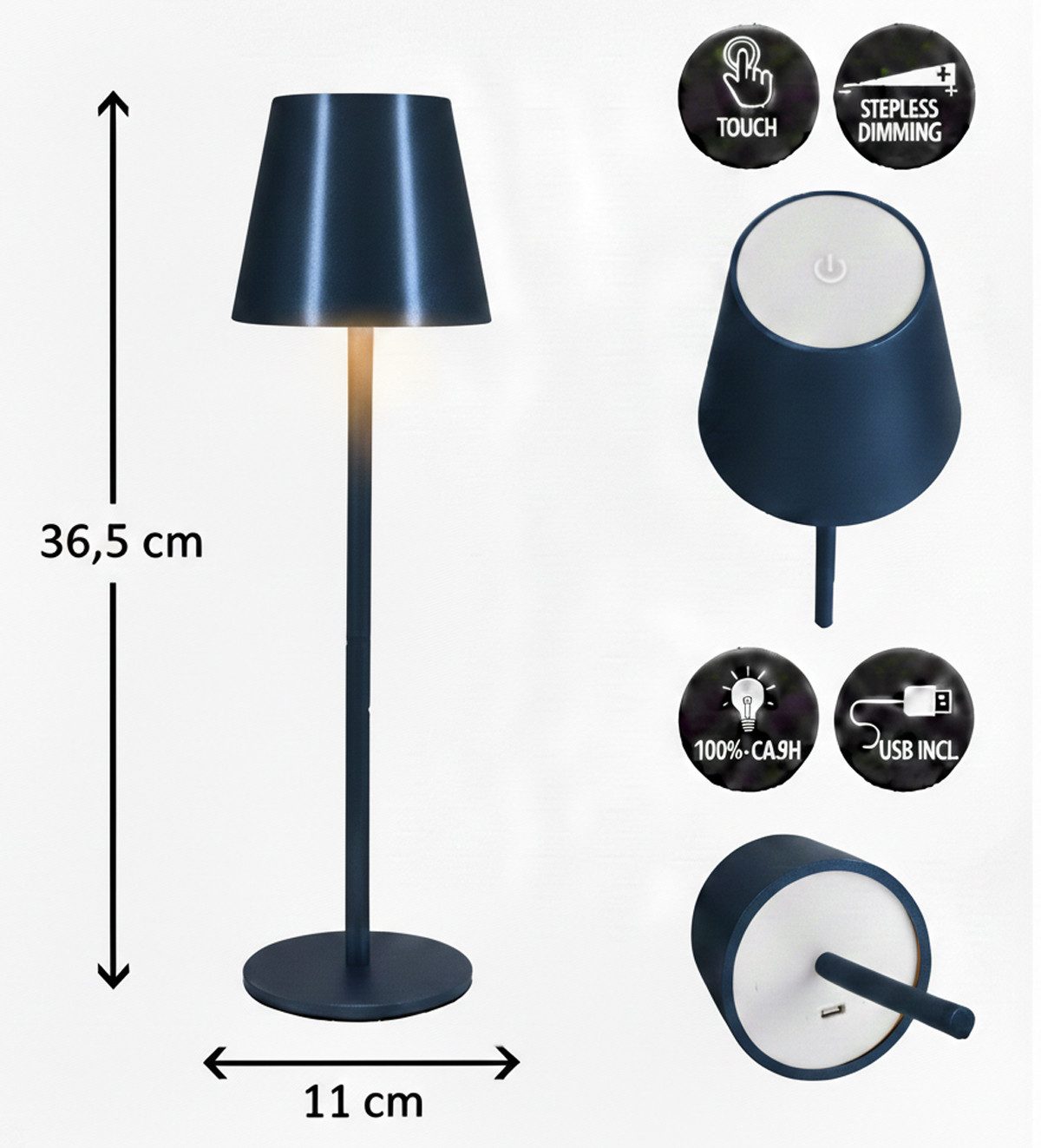 Coen Bakker Deco BV LED Außen-Tischleuchte Touch Tischlampe Dimmbar Akku IP44 Glatt Groß, Touch-Funktion, LED fest verbaut, Kaltweiß, Warmweiß, Tageslichtweiß,  – Bild 3 von 5