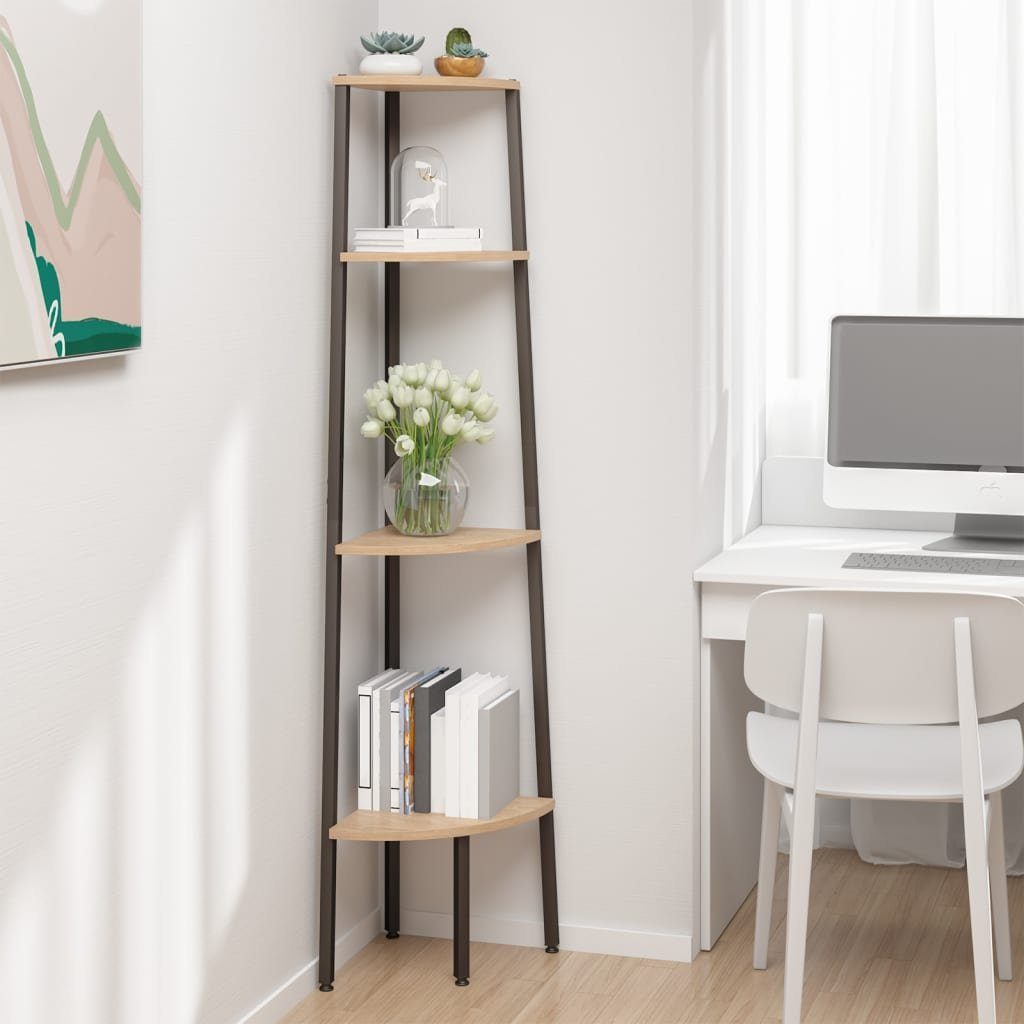 vidaXL Bücherregal 4-stöckiges Eckregal Hellbraun und Schwarz 45,5 x 31,5 x 150 cm, 1-tlg.