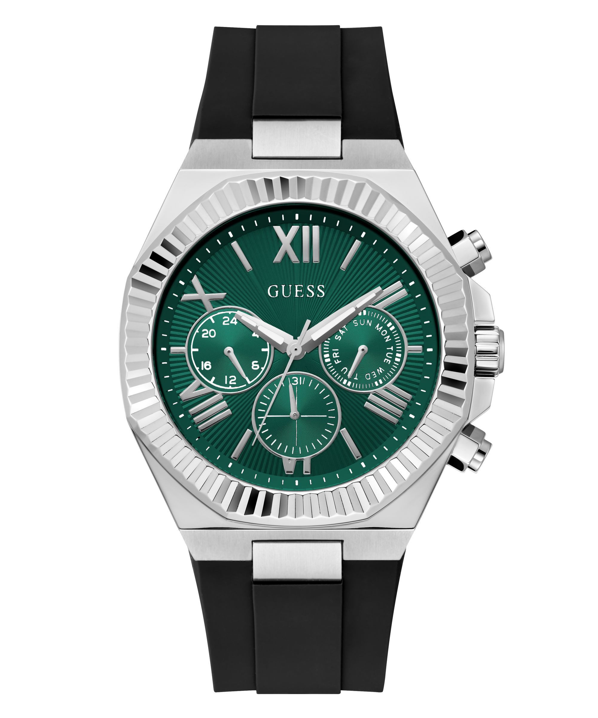 Guess Multifunktionsuhr EQUITY GW1011G1, Quarzuhr, Armbanduhr, Herrenuhr, Silikonarmband, analog, Wochentag