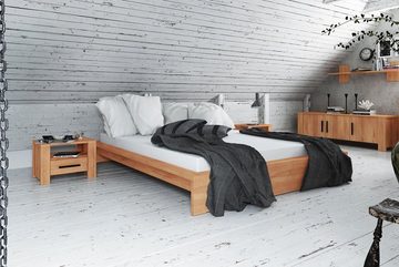 Natur24 Einzelbett Bett Lubic 3 Kernbuche massiv 90x200 ohne Kopfteil mit Holzfußgestell