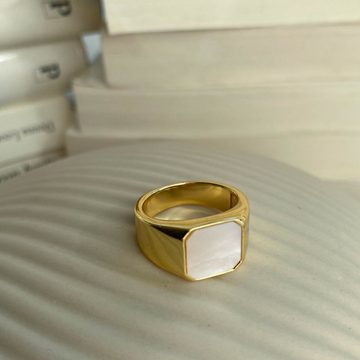Brandlinger Fingerring Ring Avignon, Siegelring Perlmutt Silber 925 vergoldet
