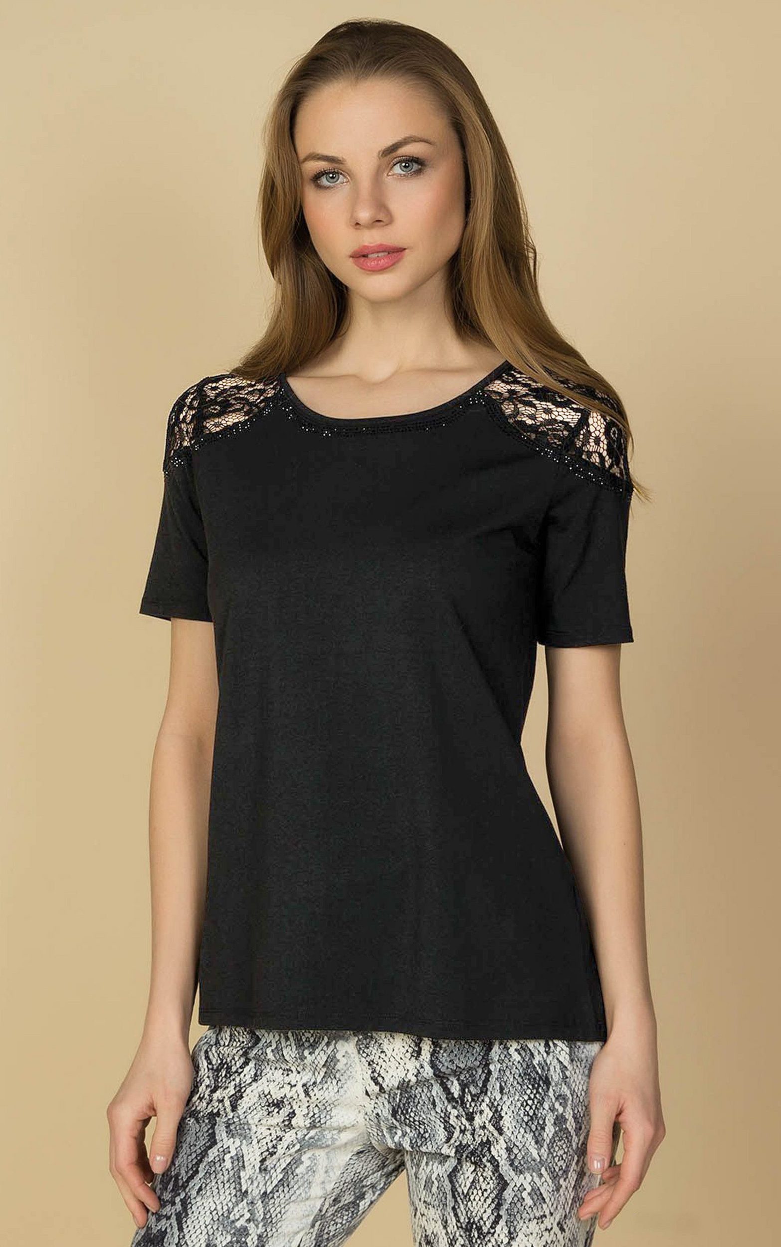 Passioni T-Shirt mit Spitzendetails an den günstig online kaufen