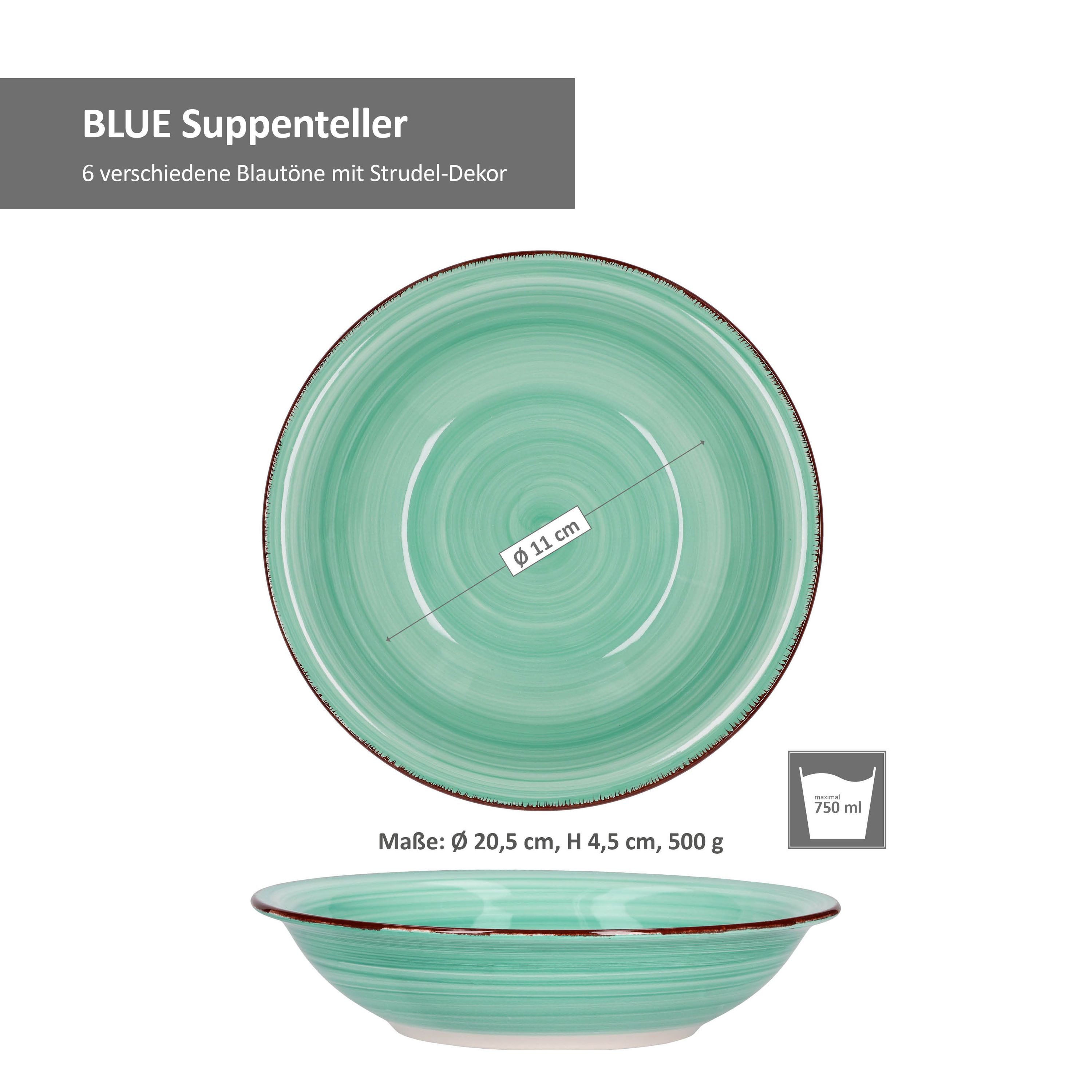 MamboCat Suppenteller 6er Set Essteller tief Blue 21,5cm