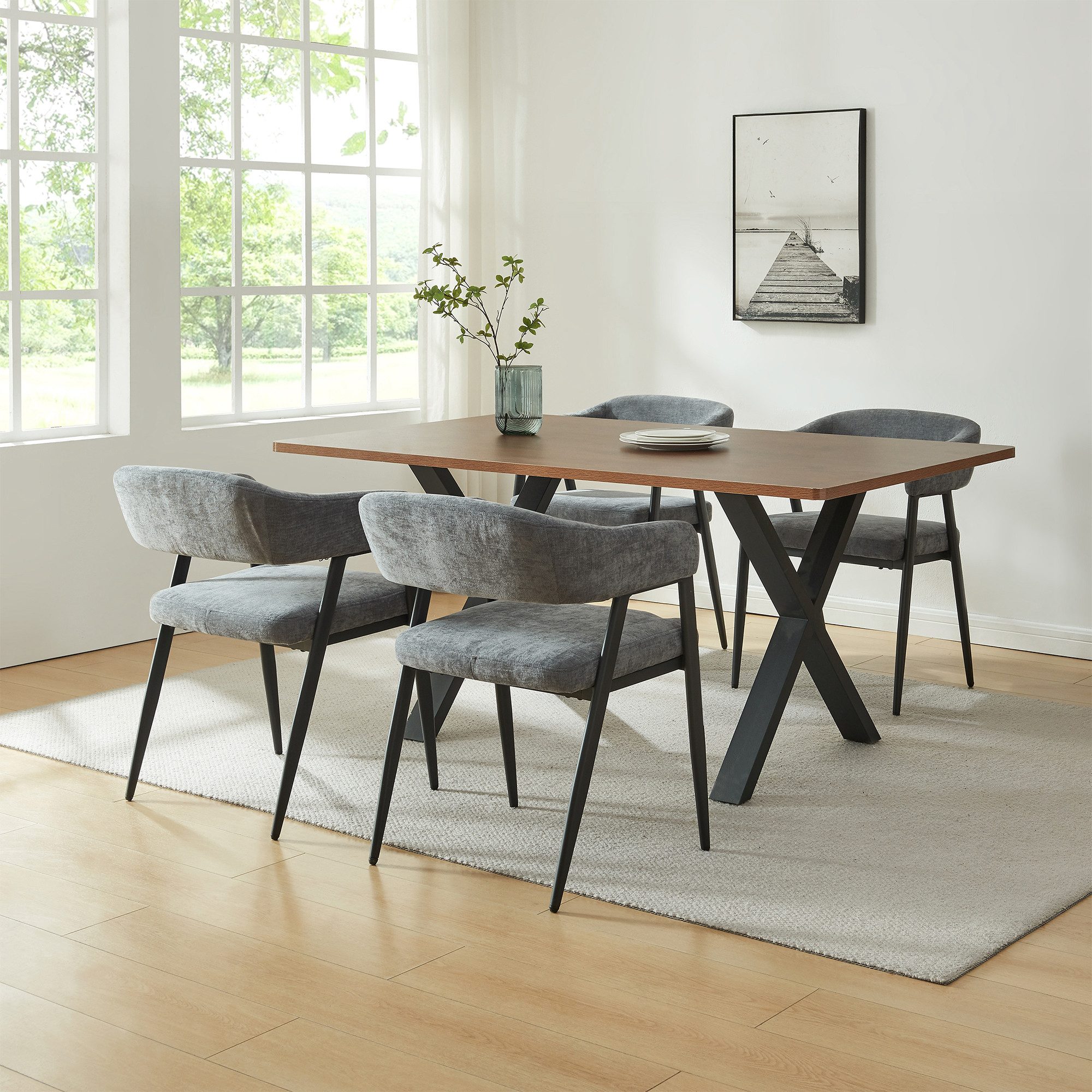en.casa Esszimmerstuhl (Set, 4 St), »Kohlmand« Polsterstühle Webstoff Dunkelgrau