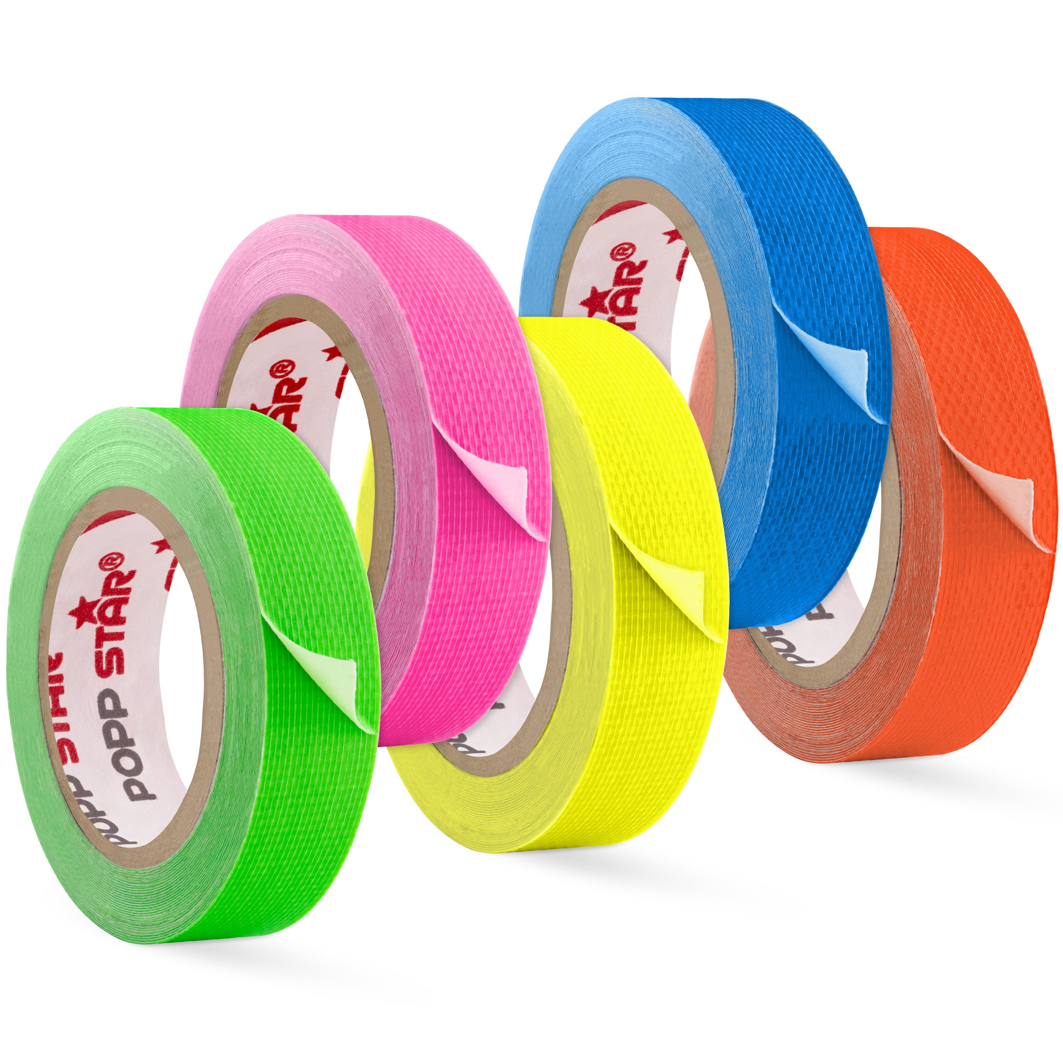 Poppstar Klebeband Poppstar 5x Neon Klebeband 15mm x 5m gelb grün rot blau rosa