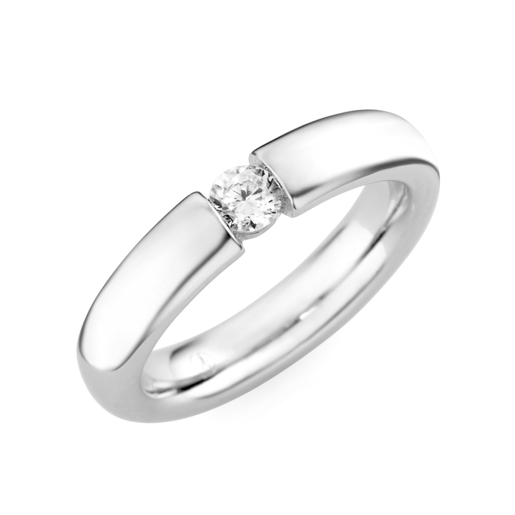 Verlobungsring mit Zirkonia, Spannfassung, Silber 925