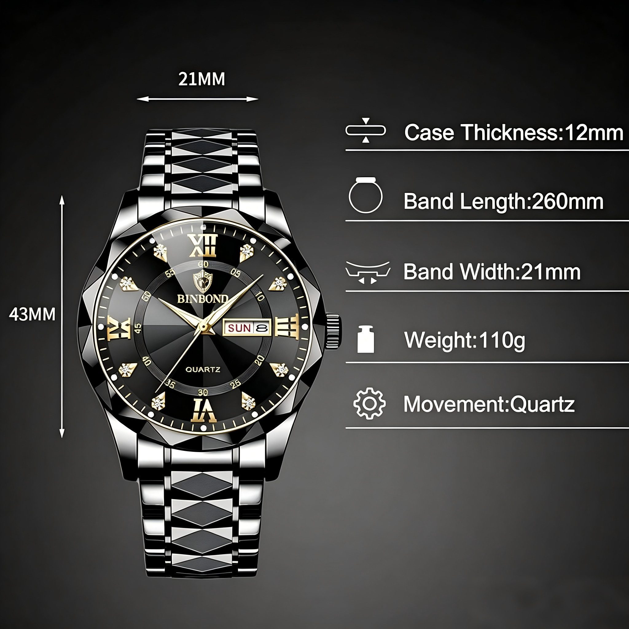 Forrlite Quarzuhr Quarzuhr, Multifunktionsuhr Armbanduhr, Chronograph Herrenuhr, (Edelstahl Armbanduhr, Herren UhrEdelstanlArmbanduhr Herrenuhr), Herren Uhr Große Zahlen Ziffern 3Bar Wasserdicht Datum Analog