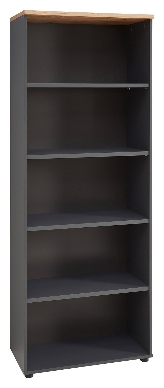 Innostyle Aktenschrank Bücherregal MEMPHIS, Graphit Dekor, H 197 cm Artisan Eiche Dekor, 5 offene Fächer