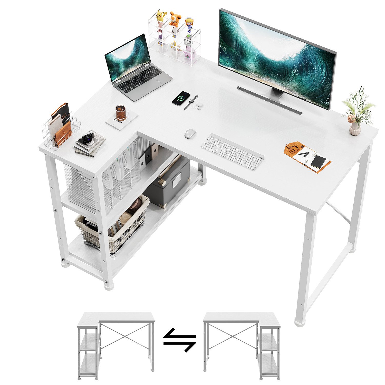 Eckschreibtisch Eckschreibtisch Umkehrbarer L-förmiger Computer schreibtisch mit Hutch
