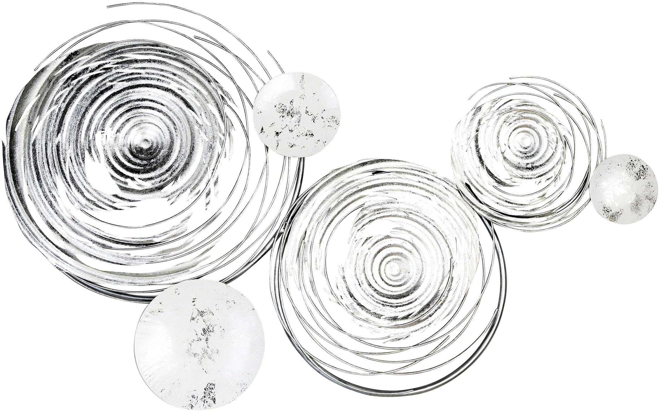 GILDE Wanddekoobjekt Wandrelief Circles, weiß/silber (1 St), aus Metall, dekorativ im Esszimmer & Wohnzimmer