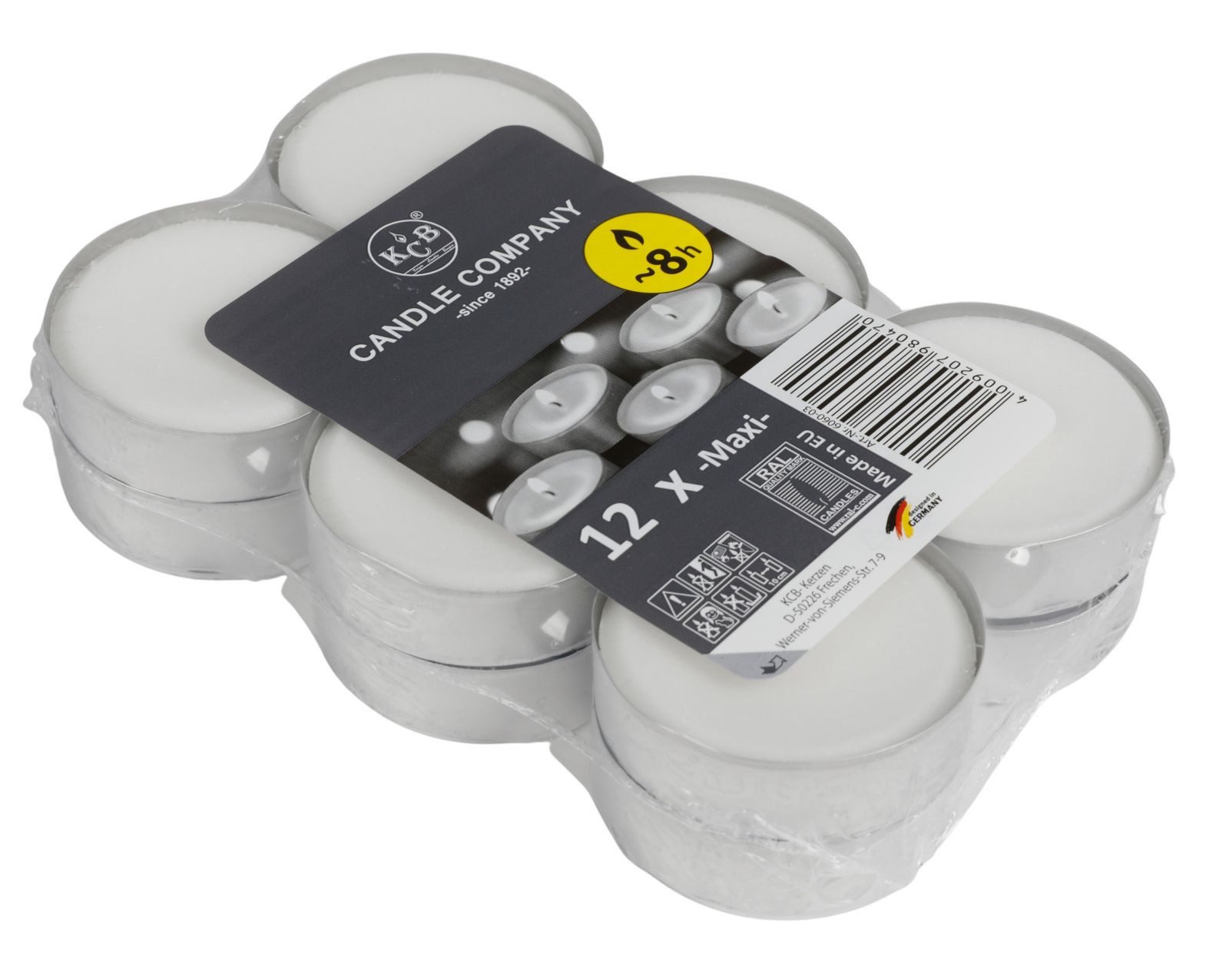 KCB Teelicht Maxi-Teelichter 12er-Set 8 Std. Brenndauer XL Jumbo Teelichte Kerzen (12-tlg)