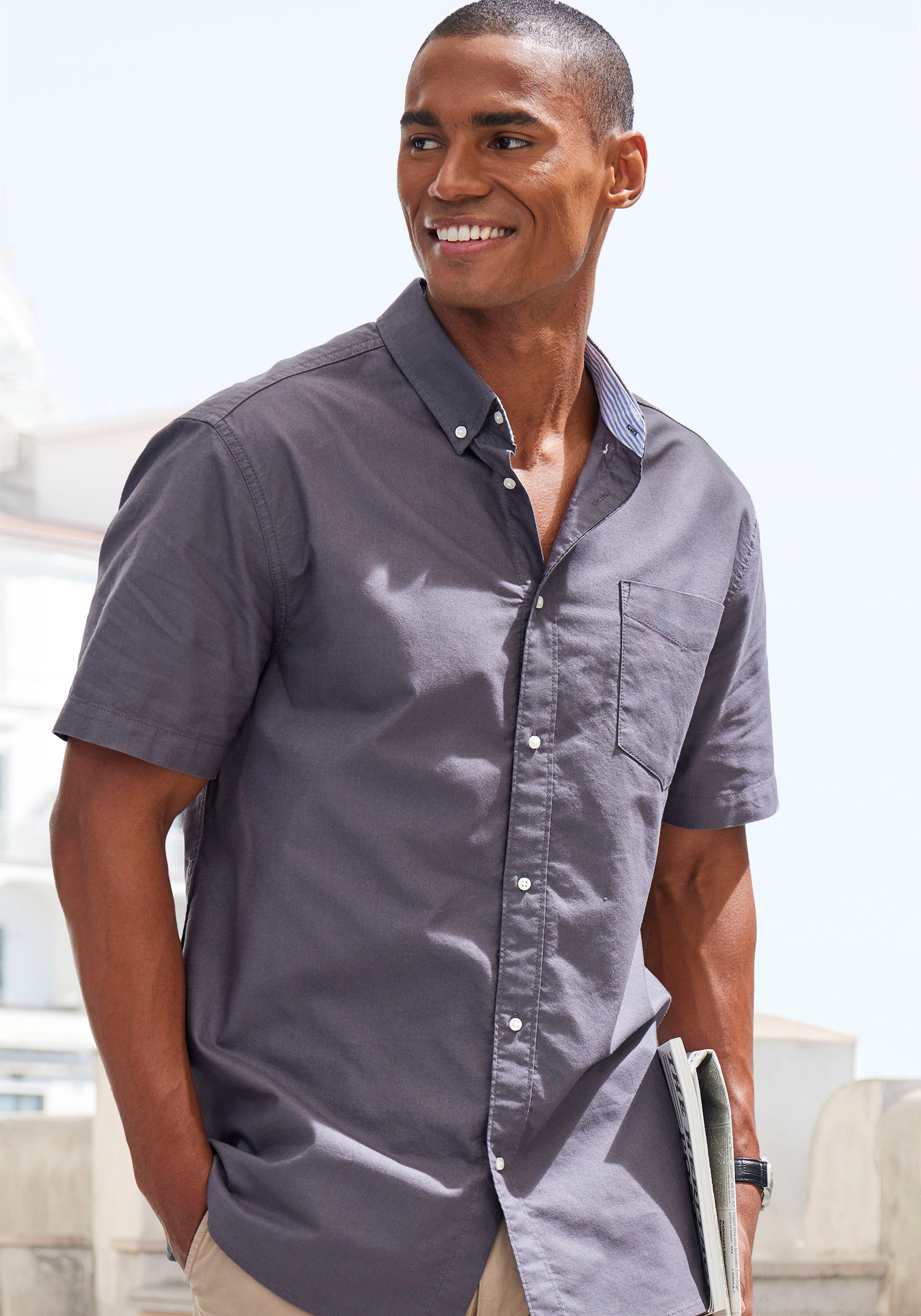 H.I.S Kurzarmhemd regular-fit mit Button-down-Kragen, reine Baumwolle