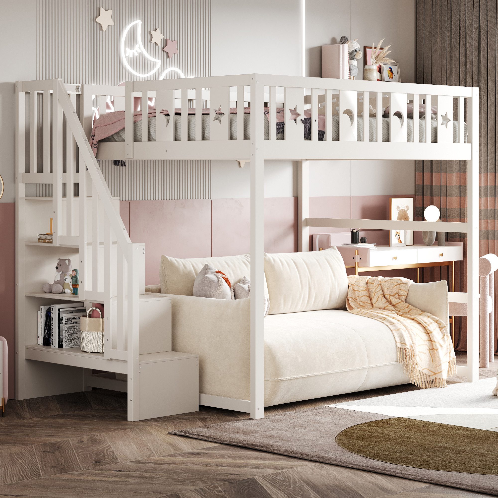 Merax Hochbett mit Stern- und Monddekoration (1-St., Jugendbett Einzelbett) günstig online kaufen