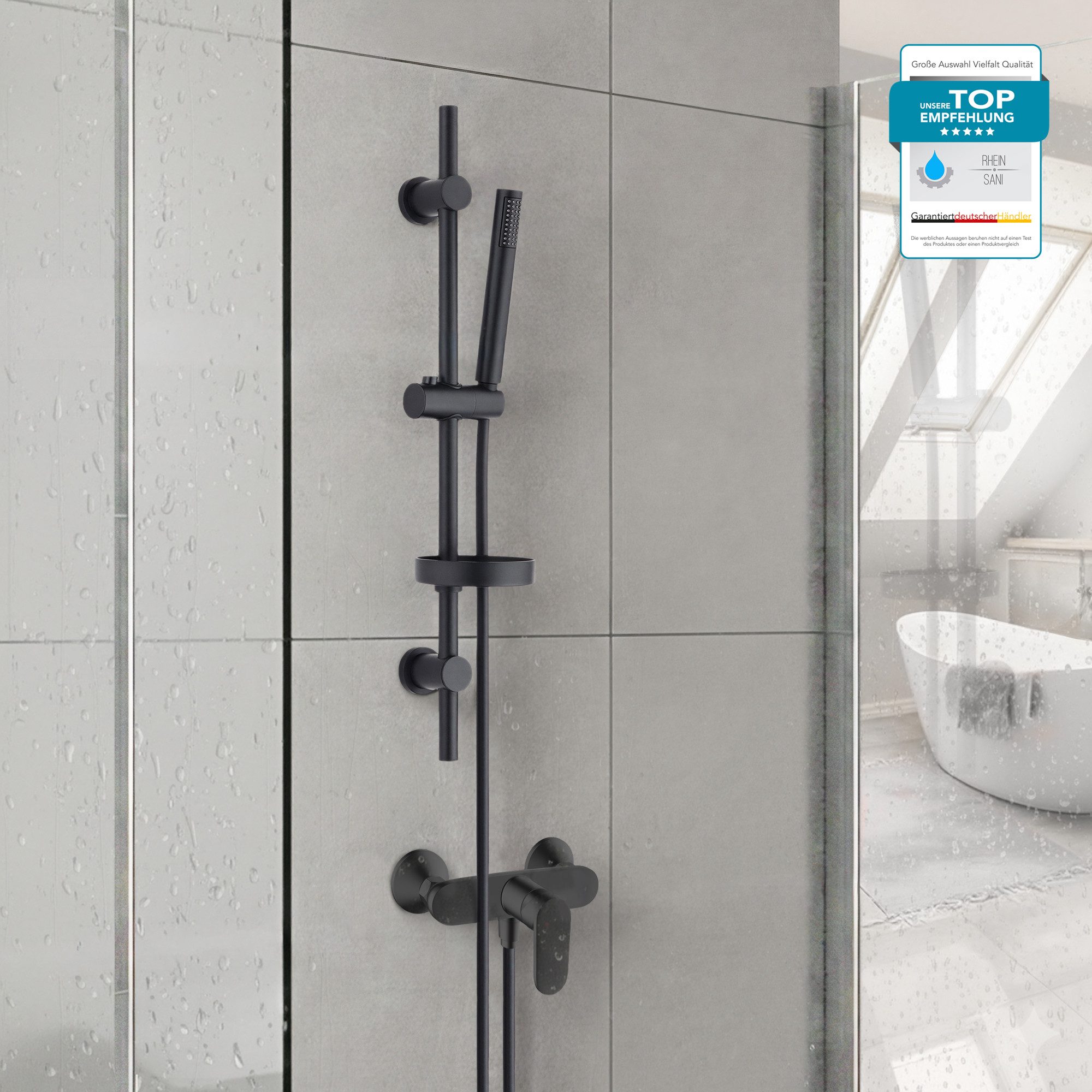 hansgrohe Duscharmatur Vernis Blend Einhebelmischer Set mit Aloni Handbrause und Regendusche (Spar-Set) Aufputz Wandmontage, Armatur in chrom oder schwarz matt