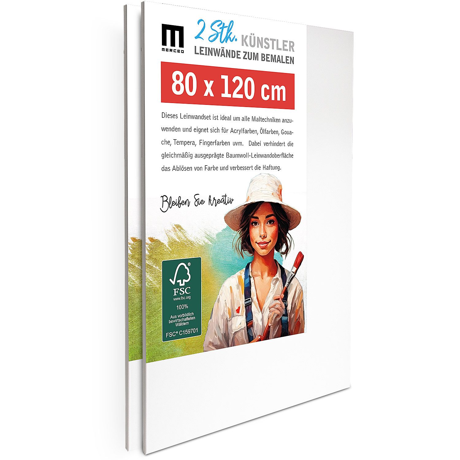 M MERCEO Leinwand, 2er-Set Leinwand 80x120cm (zum Bemalen, Baumwolle, Keilrahmen,280g/m)