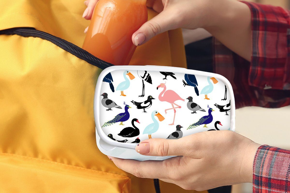 Jungs für für Brotdose, und - und weiß (2-tlg), MuchoWow Erwachsene, Mädchen Vogel Kunststoff, - Flamingo, Kinder Brotbox Lunchbox Muster