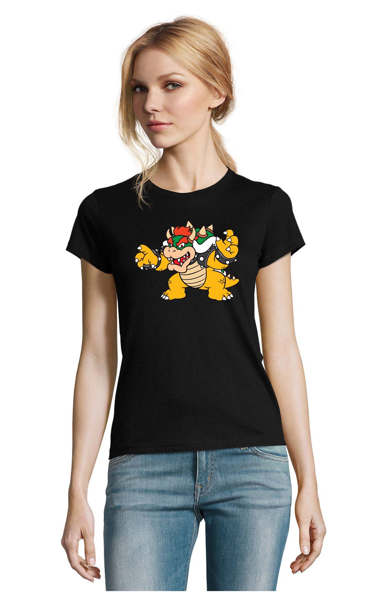 Blondie & Brownie T-Shirt Damen Bowser Nintendo Mario Yoshi Luigi Game Gamer Gaming Konsole Schwarz