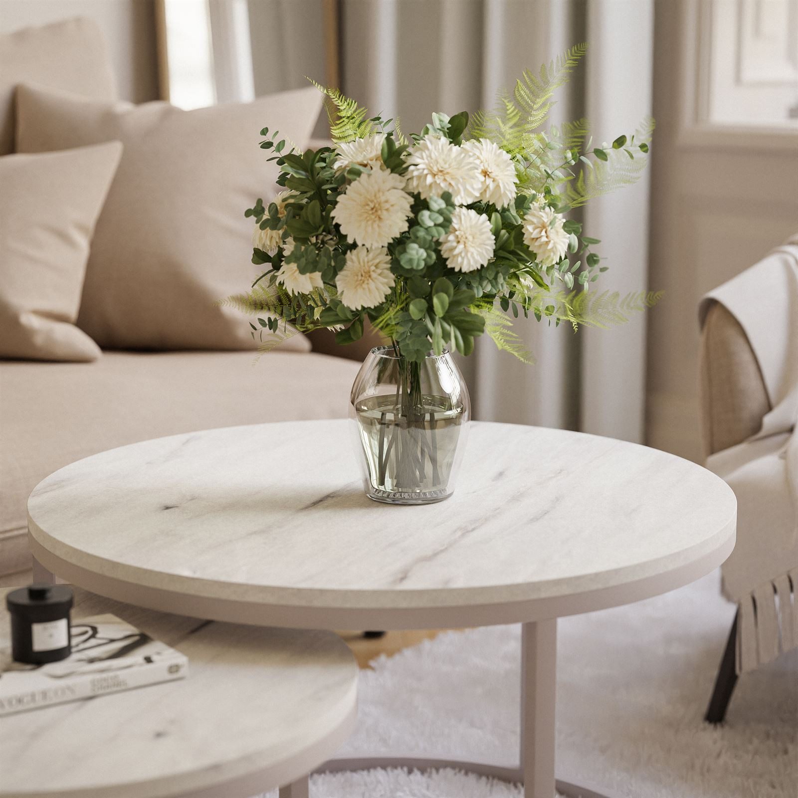 yourhouse24 Couchtisch Runder Inez 2in1, 50 & 70 cm, Kaschmir & mattes Tischblatt (Set 2 in 1), Tisch mit matter Tischplatte