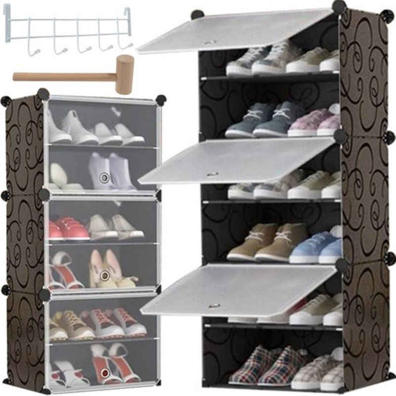 Ruhhy Schuhregal Modulares Schuhregal mit 6 Ebenen inkl. Garderobe, Schuhregal-Set mit 3 Modulen für mehr Stauraum und Ordnung., bietet eine praktische und platzsparende Lösung