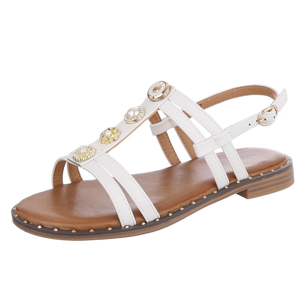Ital-Design Damen Sandale mit Zierelementen und Fersenriemen Riemchensandalette (92002726) Blockabsatz Riemchensandalen in Weiß