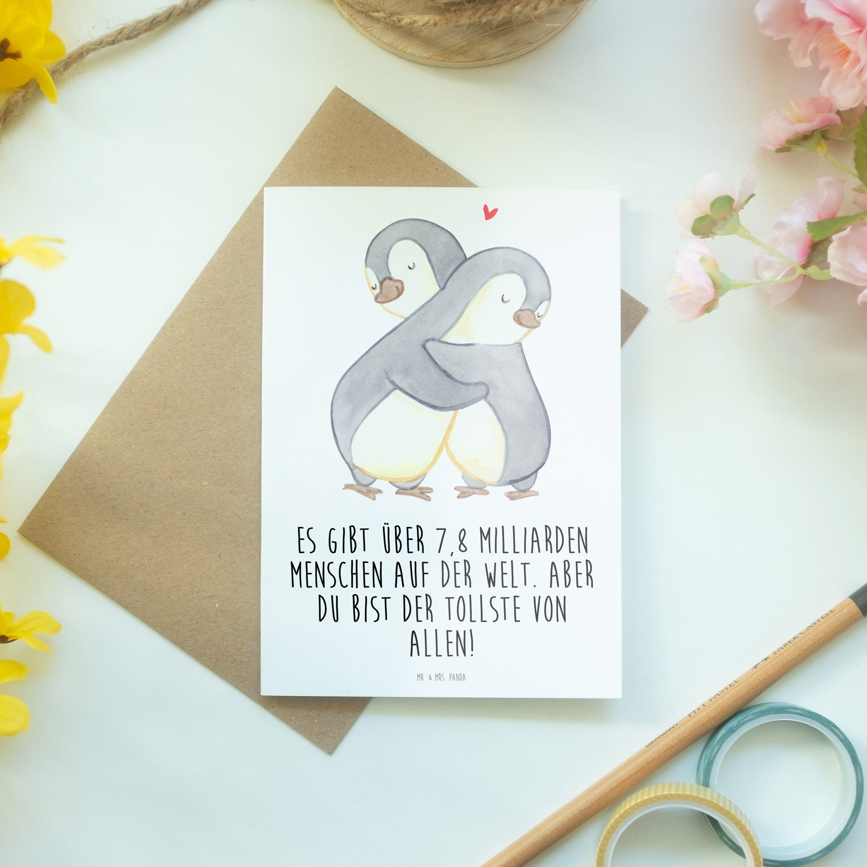 Mr. & Mrs. Panda Karte, Geschenk, Kuscheln Grußkarte Liebesgesche - - Pinguine Weiß Hocheitstag