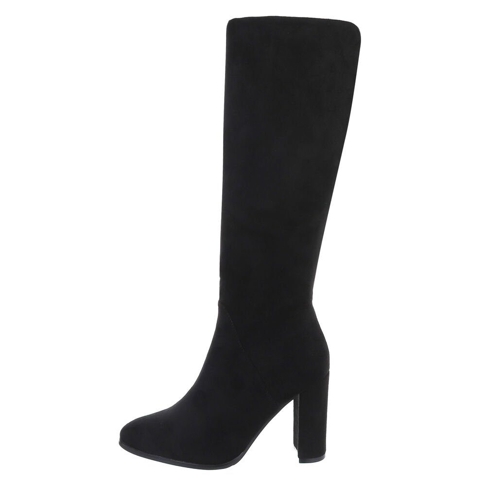 Ital-Design Damen kniehohe Stiefel mit Blockabsatz, elegant High-Heel-Stiefel (81809853) Blockabsatz High-Heel Stiefel in Schwarz