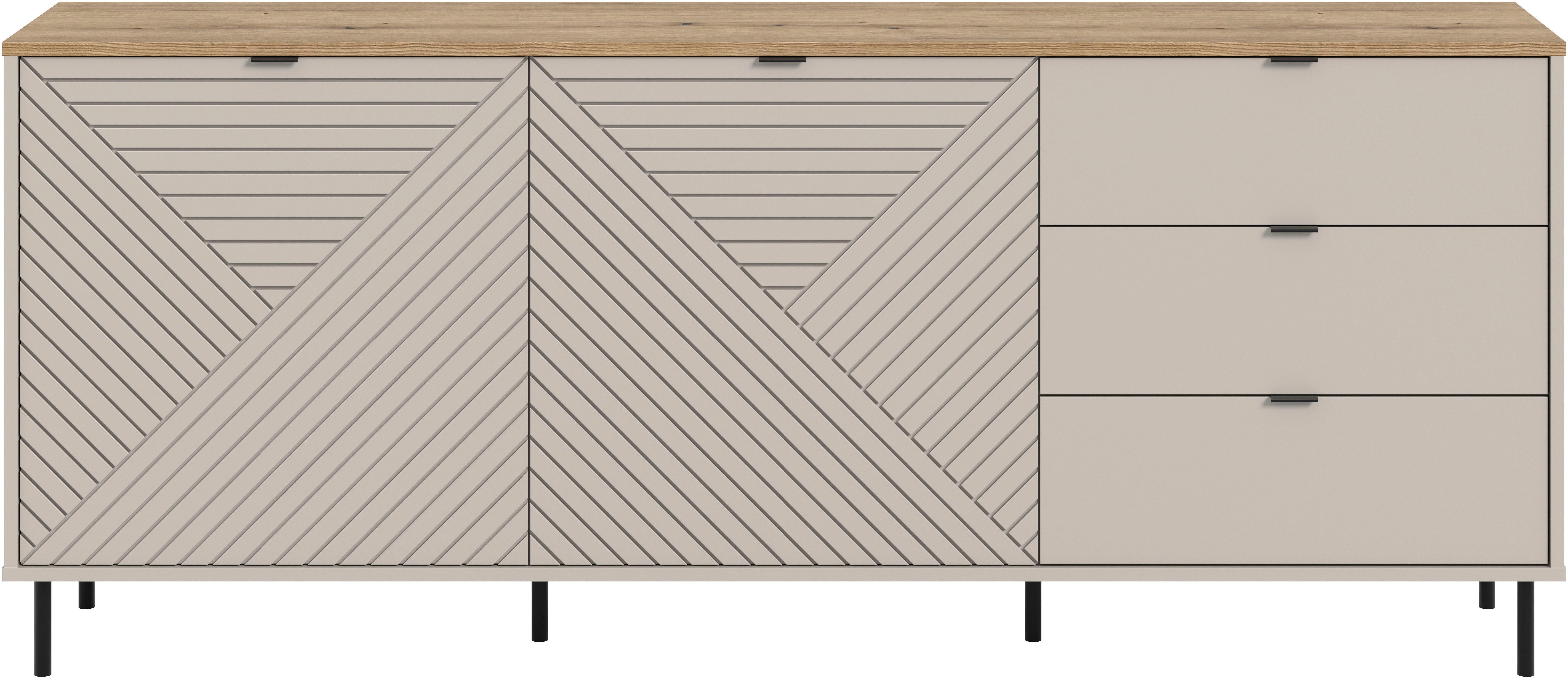 Home affaire Sideboard RAITA, Breite 184 cm, Front mit Desgin-Fräsung, 2 Türen, viel Stauraum (moderne Farbkombi, individuell einsetzbar, Griffe & Füße aus Metall), Kommode, Anrichte, Schrank, Highboard, TV-Board